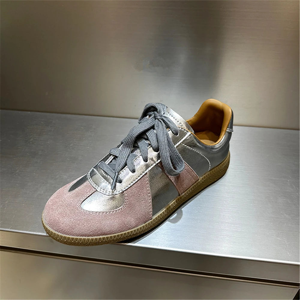 Shop All I Want silver pink / 5 SHOP ALL I WANT Genuine Leather Sneakers