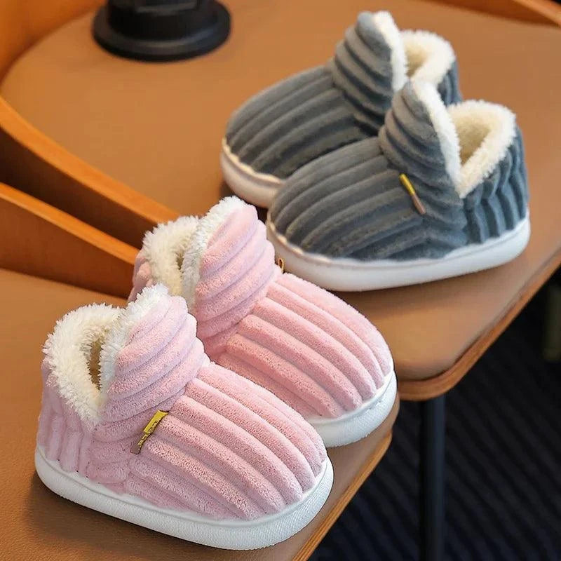 Shop All I Want Shop All I Want ❄️ New Winter Stripe Plush Slippers – Non-Slip, Soft Sole, Warm Cotton Shoes for Kids, Boys & Girls 🌟