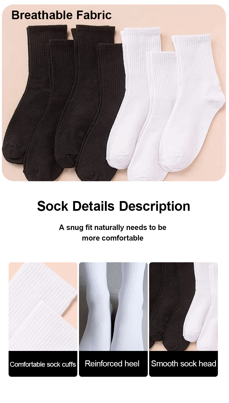 Shop All I Want SHOP ALL I WANT 🧦 7 Pairs Mid-Length Socks – Classic Black & White, Fashionable & Breathable for Women’s Casual & Sports 🌟