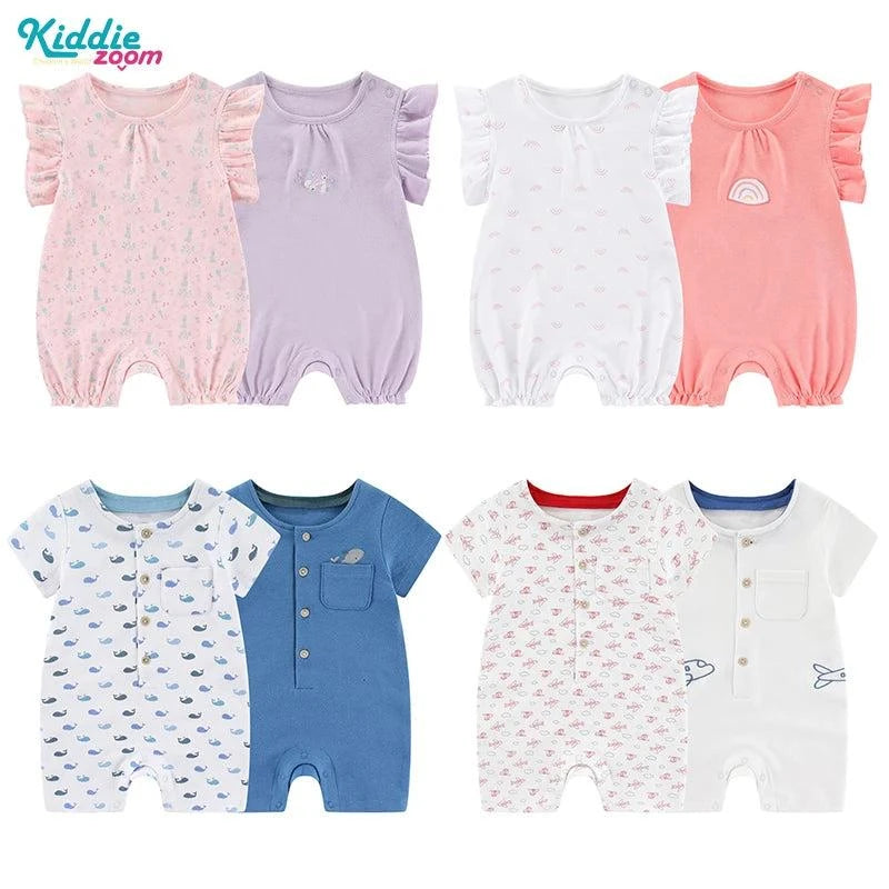 👶 Newborn Baby Clothes – 2-Piece Waffle Print Rompers, Short Sleeves for Boys & Girls (0-24M) 🌟 - Shop All I Want