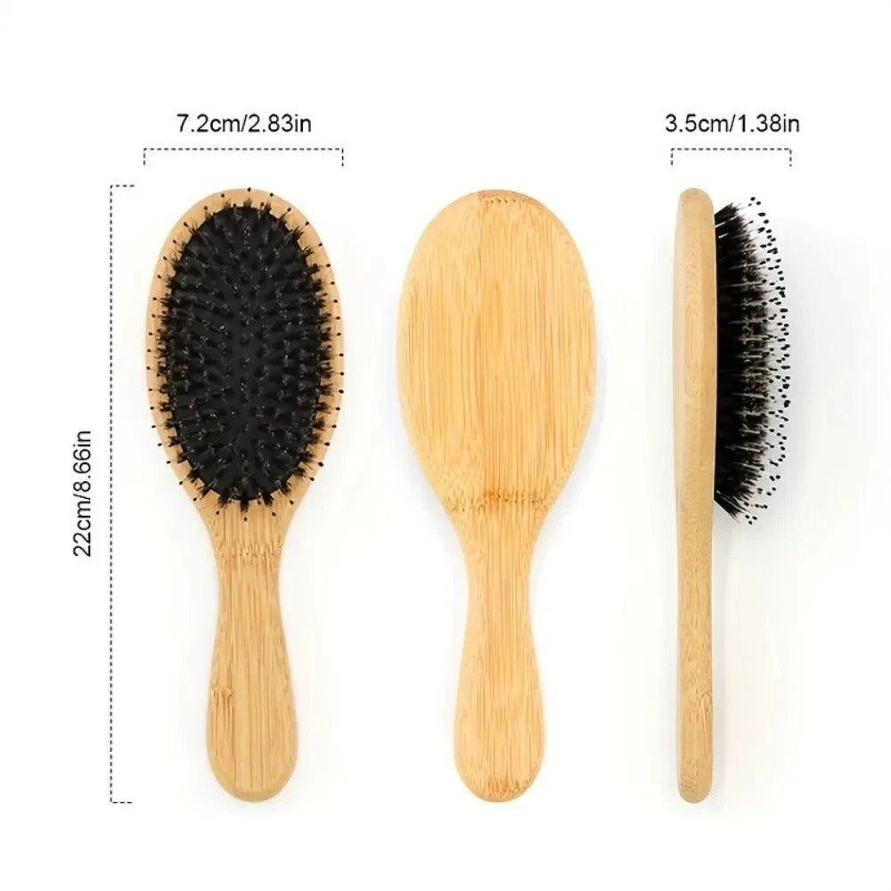 Shop All I Want Shop All I Want 💆‍♀️ Natural Boar Bristle Hair Brush – Bamboo Handle, Anti-Static, Scalp Massage & Detangling Styling Tool 🌟