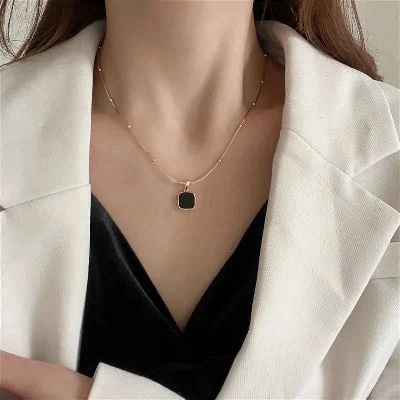 Shop All I Want SHOP ALL I WANT Stainless Steel Black Square Pendant Necklace 🖤✨ #MinimalistChic