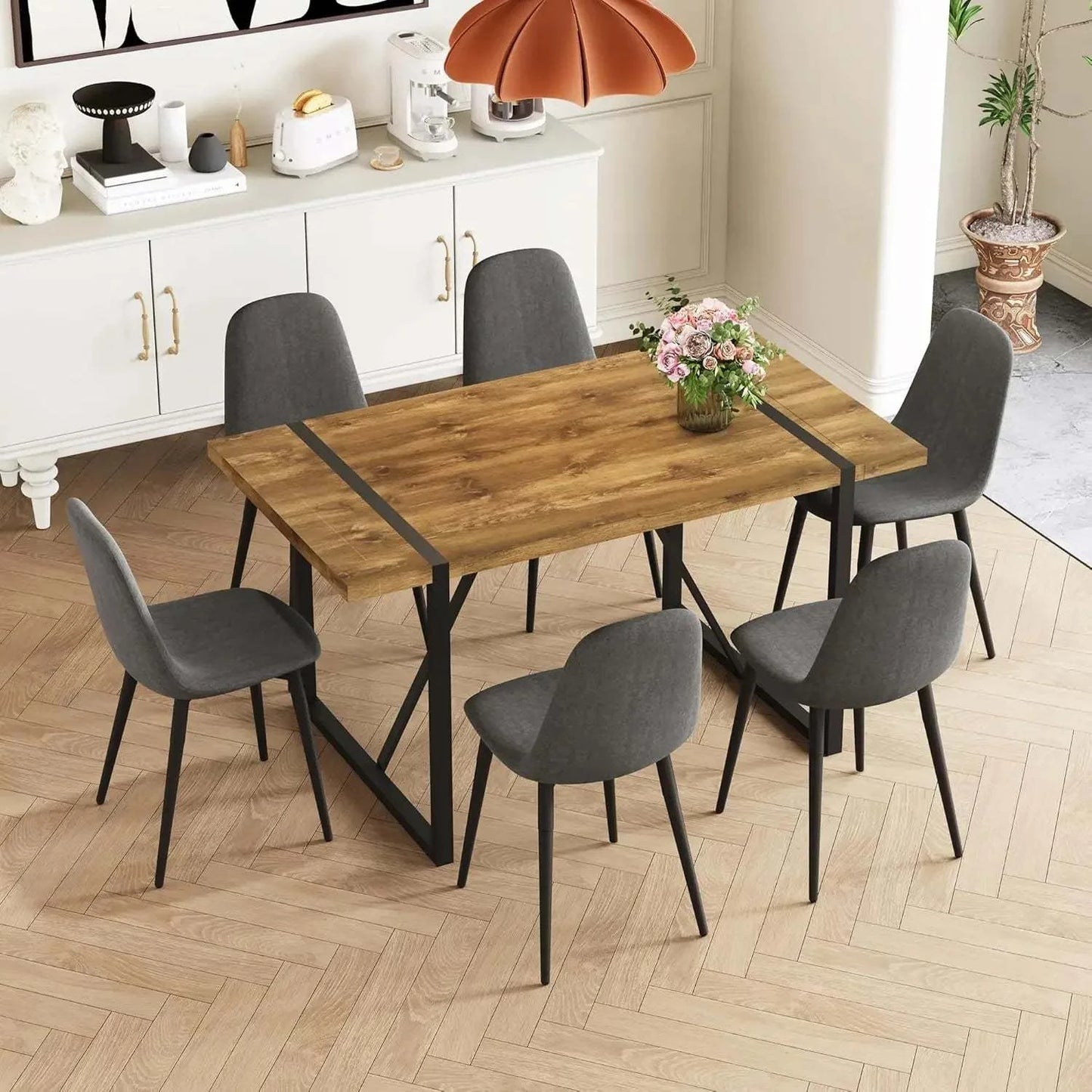 5-Piece Dining Set for 4 🍽️ | 55” Mid-Century Modern Wooden Table witElevate your dining space with the 5-Piece Dining Set for 4, featuring a 55” Mid-Century Modern Wooden Table paired with fabric chairs. Designed with modern home desShop All I WantShop All I Want5-Piece Dining Set