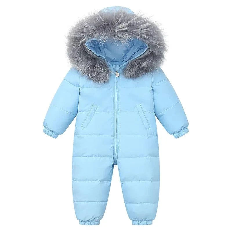 Shop All I Want Shop All I Want ❄️ RAISE Winter Baby Down Jumpsuit – Real Raccoon Fur Hood, Snowsuit for Toddler Boys & Girls, Infant Overalls 🌟