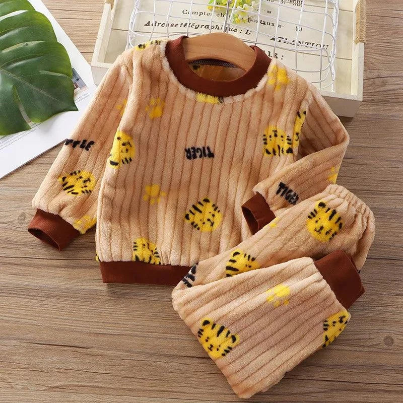 Shop All I Want brown / 90 2T SHOP ALL I WANT 👶 Kids Cotton Clothing Set – Autumn/Winter Fleece Top & Pants, Warm Cartoon Outfit for Boys & Girls (1-6 Years) 🌟