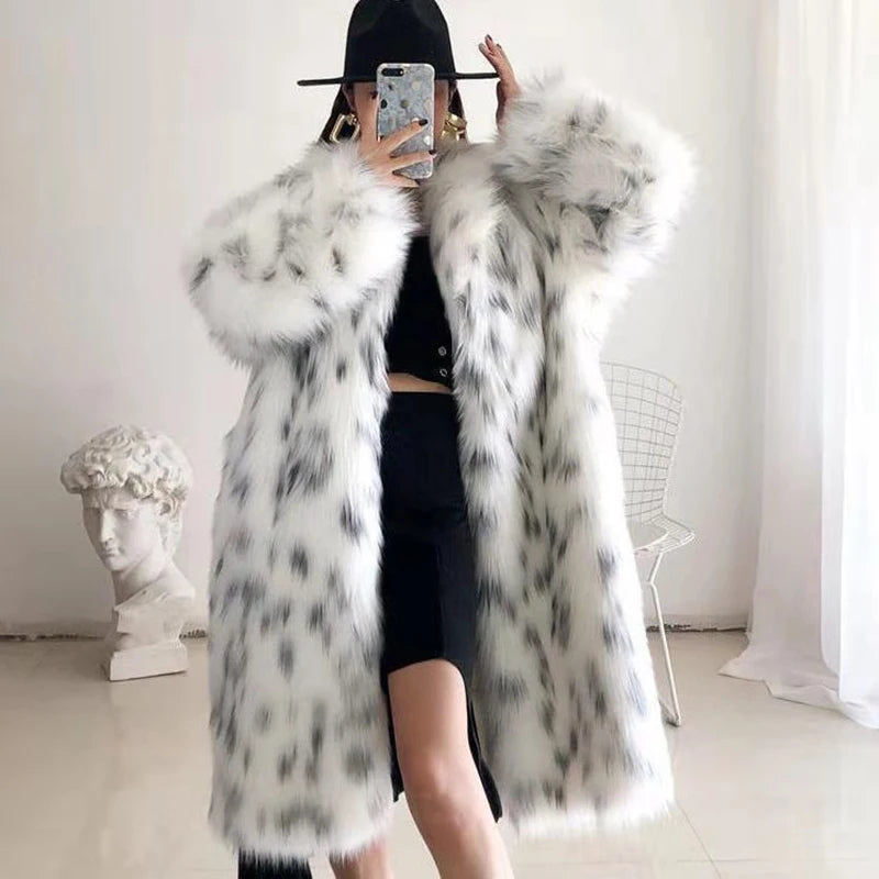 Plus Size Faux Fox Fur Coat – Mid-Length Casual Loose Cardigan for Women ❄️✨