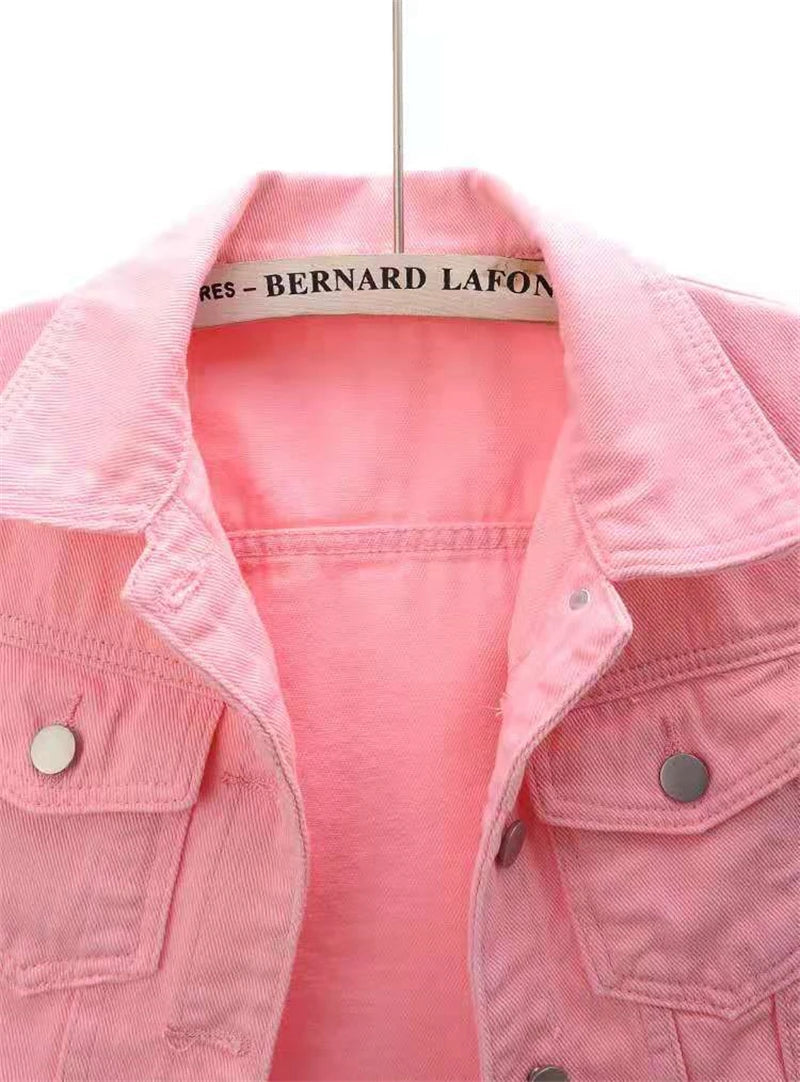 Women’s Denim Jacket | Pink Solid Short Multicolor Jean Jacket 🌸