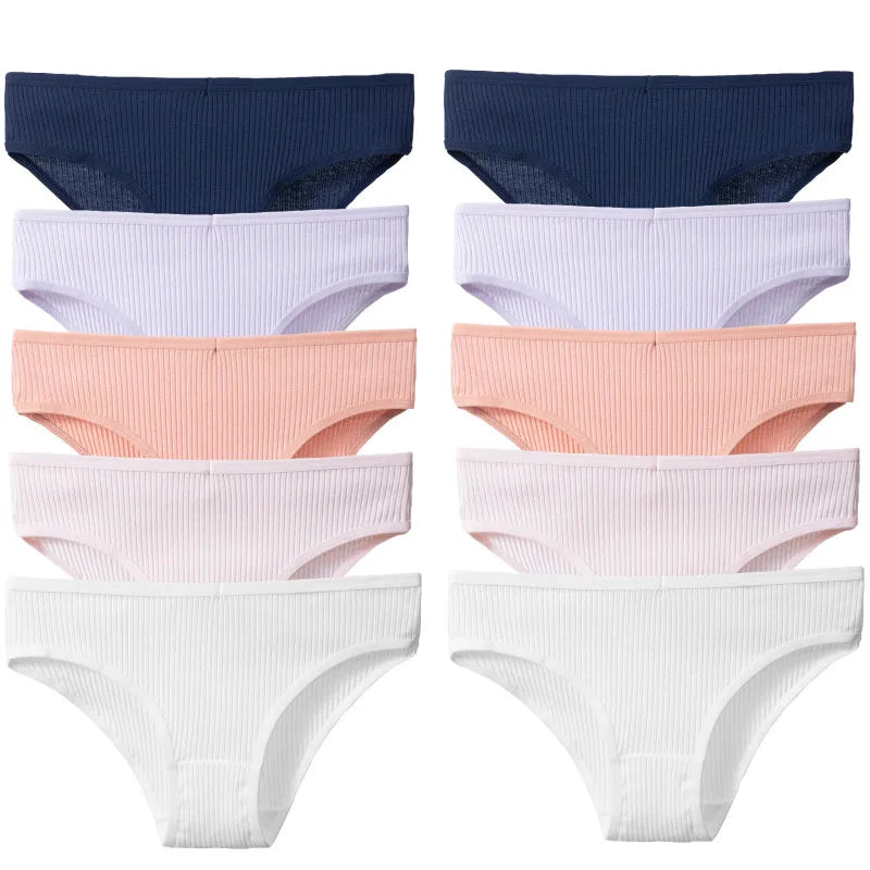 10PCS Women’s Panties Set | Sexy Breathable Cotton Striped Briefs 🌸