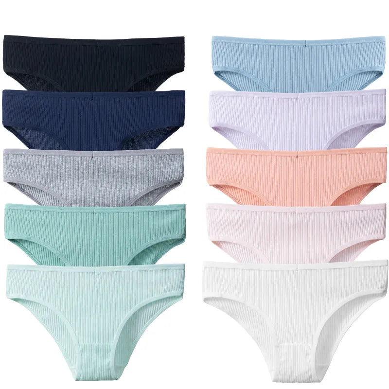 10PCS Women’s Panties Set | Sexy Breathable Cotton Striped Briefs 🌸