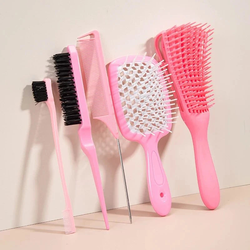 💇‍♀️ 5pcs Detangling Hair Brush Set – Curved Rat Tail Comb & Edge BruTame and style your curls with the 5pcs Detangling Hair Brush Set. This comprehensive set includes a curved rat tail comb and edge brush, designed to effortlessly deShop All I WantShop All I Want5pcs Detangling Hair Brush Set 