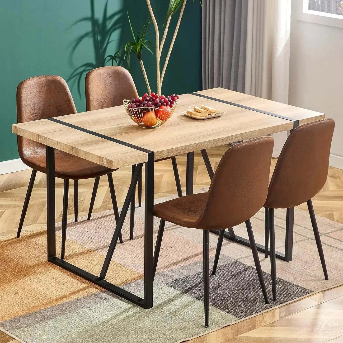 5-Piece Dining Set for 4 🍽️ | 55” Mid-Century Modern Wooden Table witElevate your dining space with the 5-Piece Dining Set for 4, featuring a 55” Mid-Century Modern Wooden Table paired with fabric chairs. Designed with modern home desShop All I WantShop All I Want5-Piece Dining Set