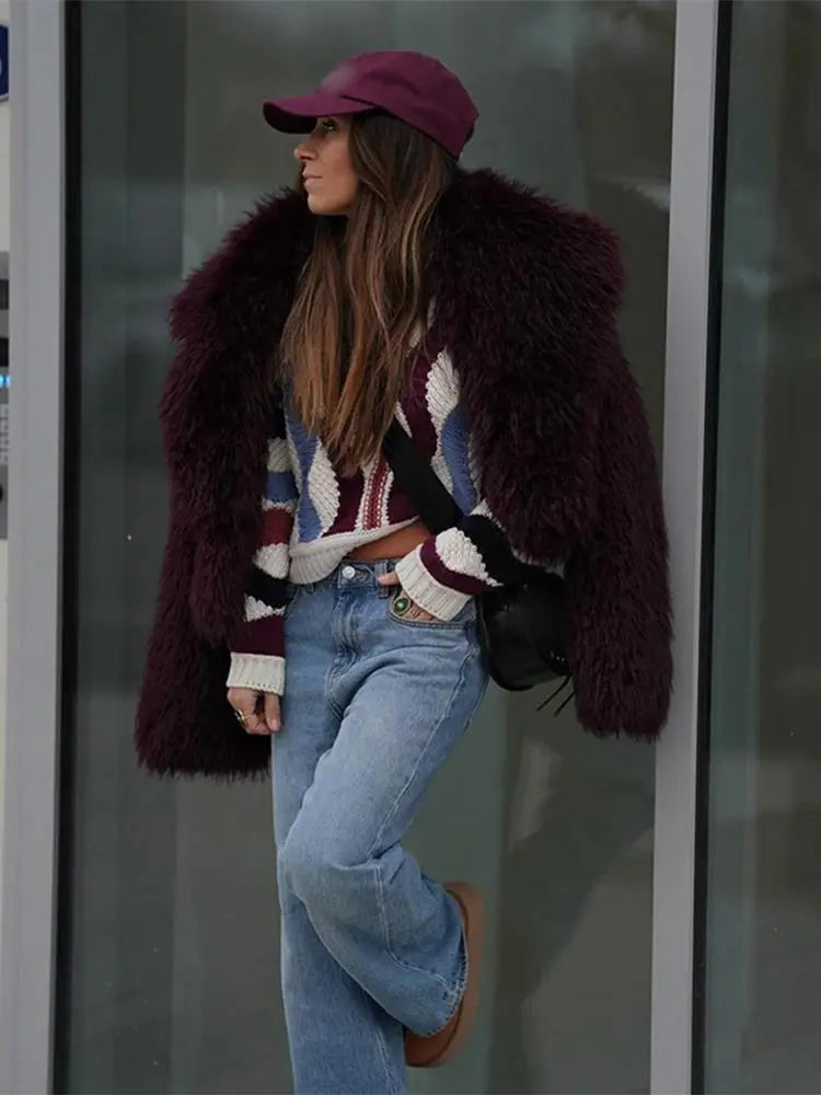 Women’s Faux Fur Jacket Coat – Warm Fluffy Lapel Cardigan for Winter 2025 ❄️✨