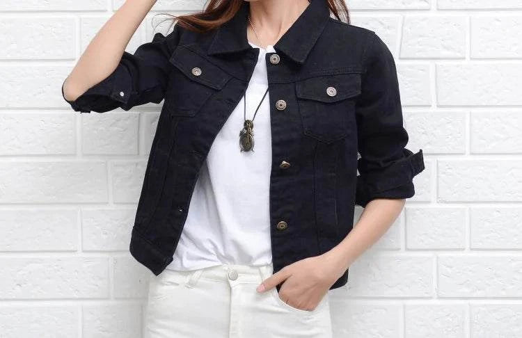 Shop All I Want black / XXL SHOP ALL I WANT Casual Short Denim Jacket