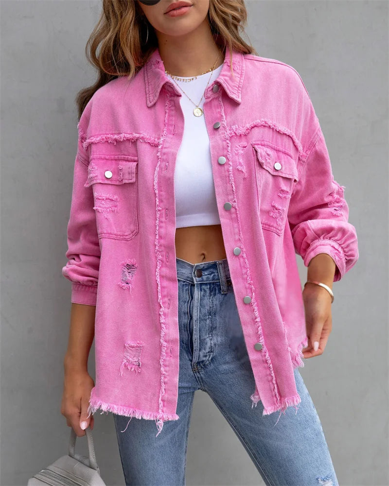 Raw-Edges Denim Jacket | Casual Women’s Outerwear for Spring & Autumn 🌼