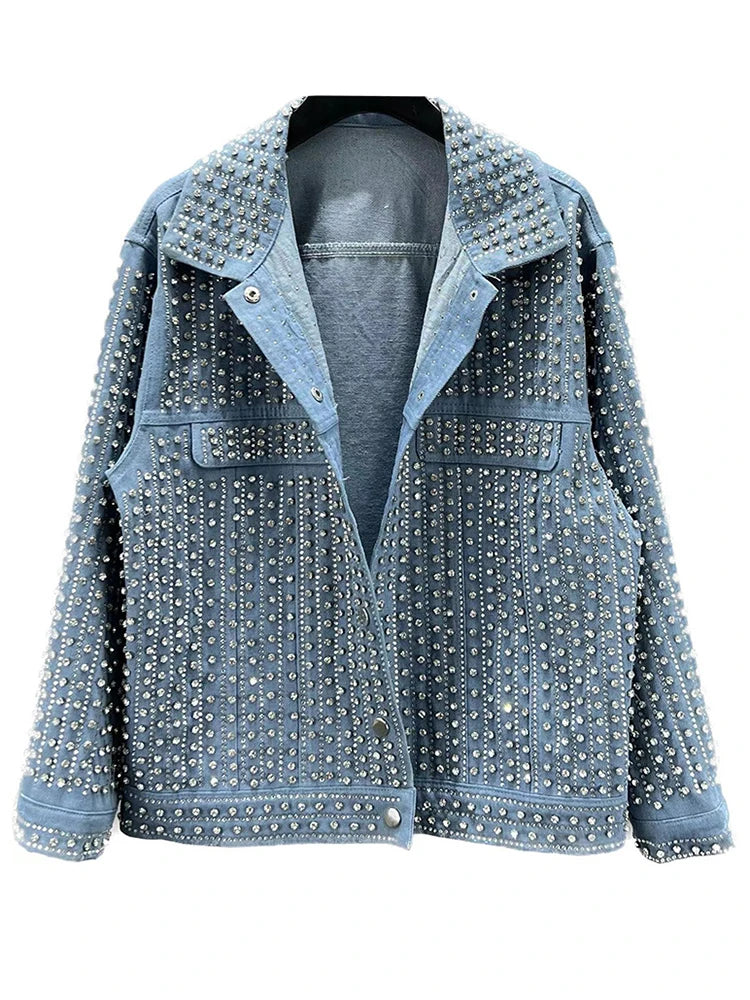 Patchwork Rivet Denim Jacket: Trendy Streetwear for Women! ✨