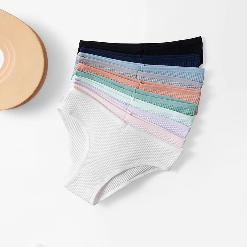 10PCS Women’s Panties Set | Sexy Breathable Cotton Striped Briefs 🌸