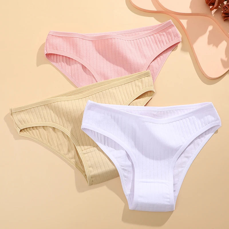 4PCS Cotton Panties Set | Sexy Low Rise Ribbed Underwear for Women 🌸