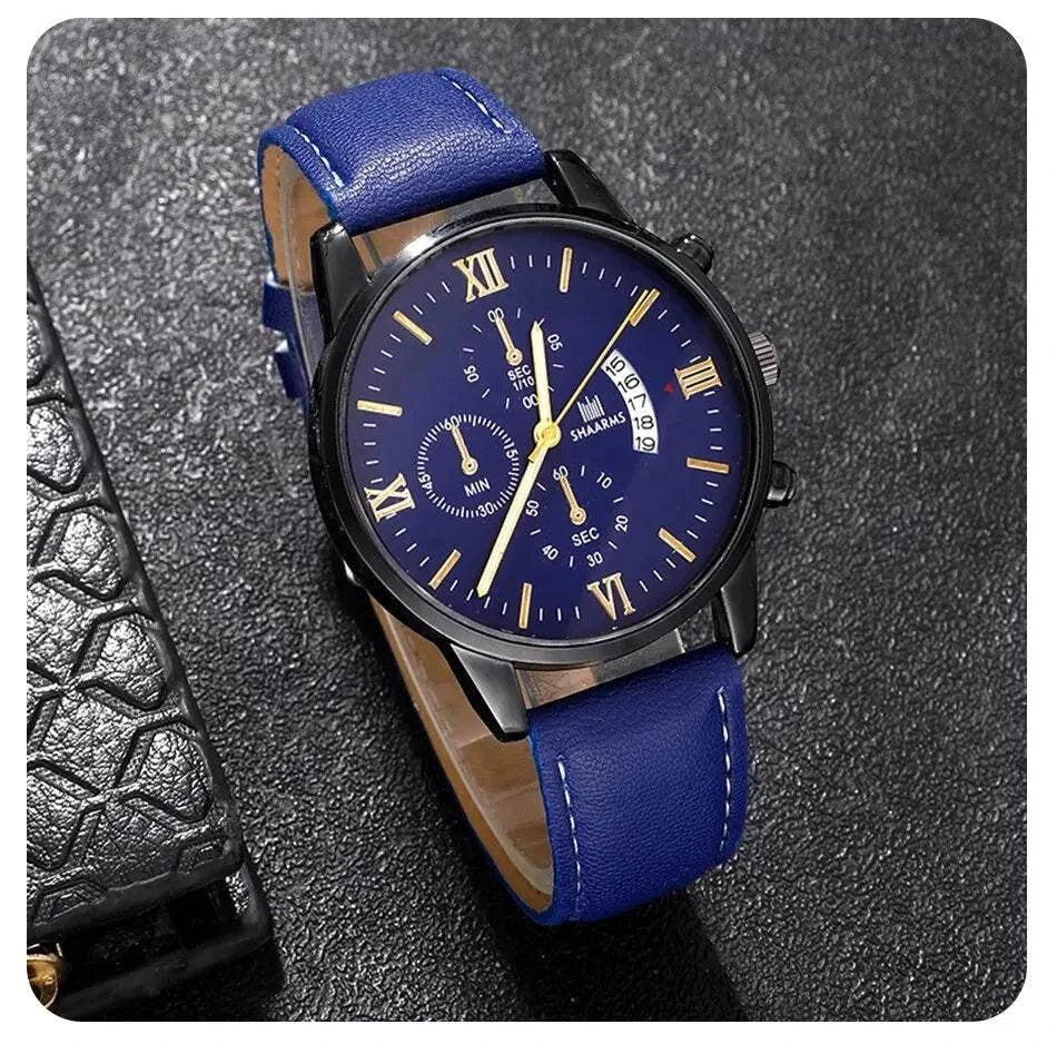 Shop All I Want Shop All I Want 🕶️ 4pcs Men's Watch Set – Fashion Leather Band, Calendar & Military Sport Quartz Watches 🎁