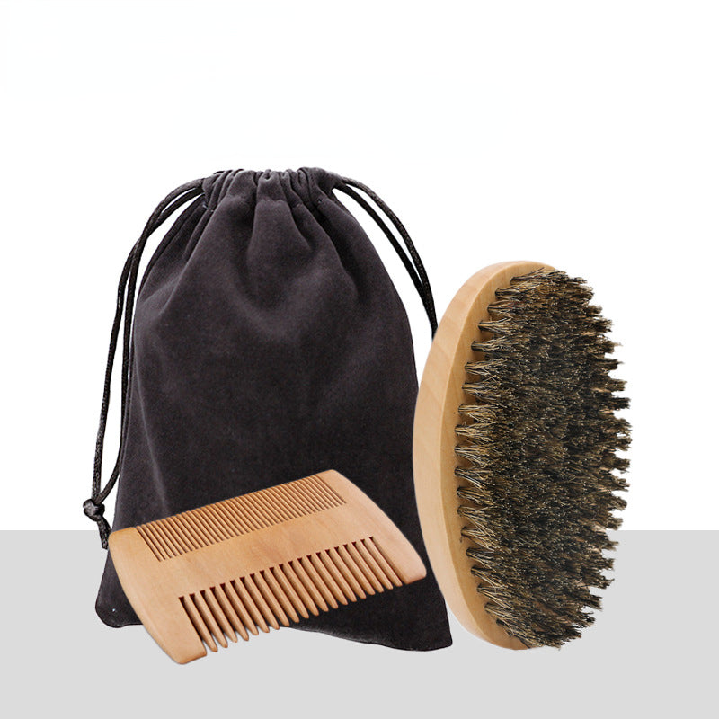 Professional Soft Boar Bristle Wood Beard Brush – Shaving Brush & Mustache Comb Kit with Gift Bag 🎁✨