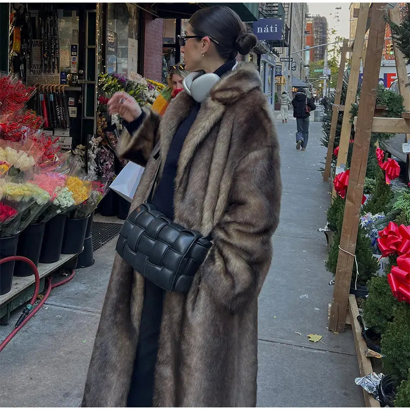 Women’s Dark Brown Faux Fur Overcoat: Plush & Warm Trench! ❄️🧥