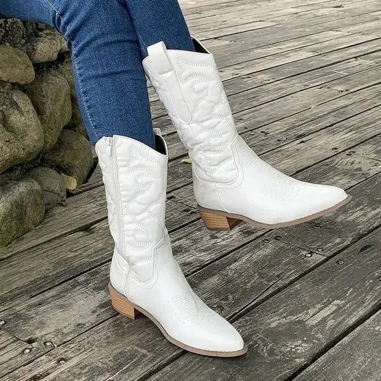 Shop All I Want White / 43 SHOP ALL I WANT Gold Mid-Calf Cowboy Boots