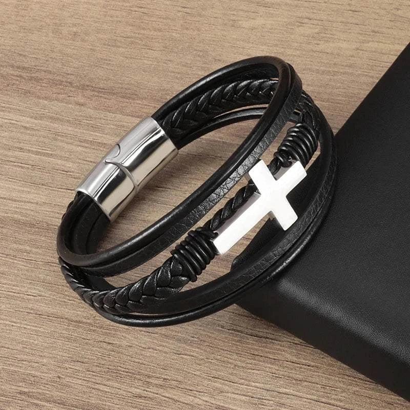 Shop All I Want SHOP ALL I WANT Classic Cross Leather Bracelet for Men