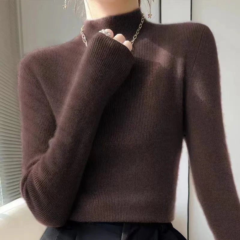 Shop All I Want coffee / One Size SHOP ALL I WANT Half High Neck Knitted Sweater -NYC cozy elegance 🗽