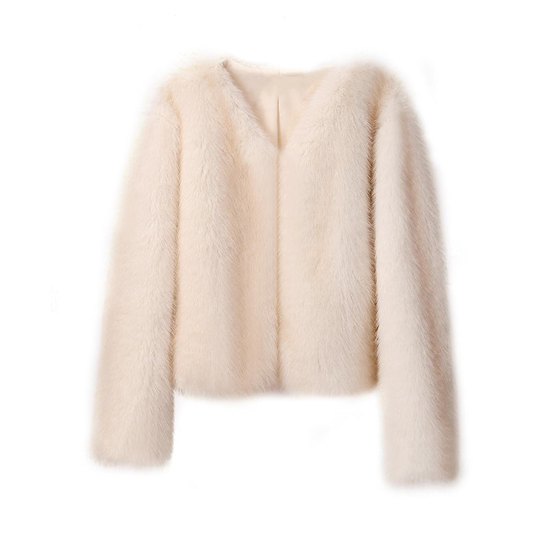 Gradient Cropped Faux Fur Coat – Iconic Street Fashion for Women, Winter Fluffy Short Jacket ❄️🌈