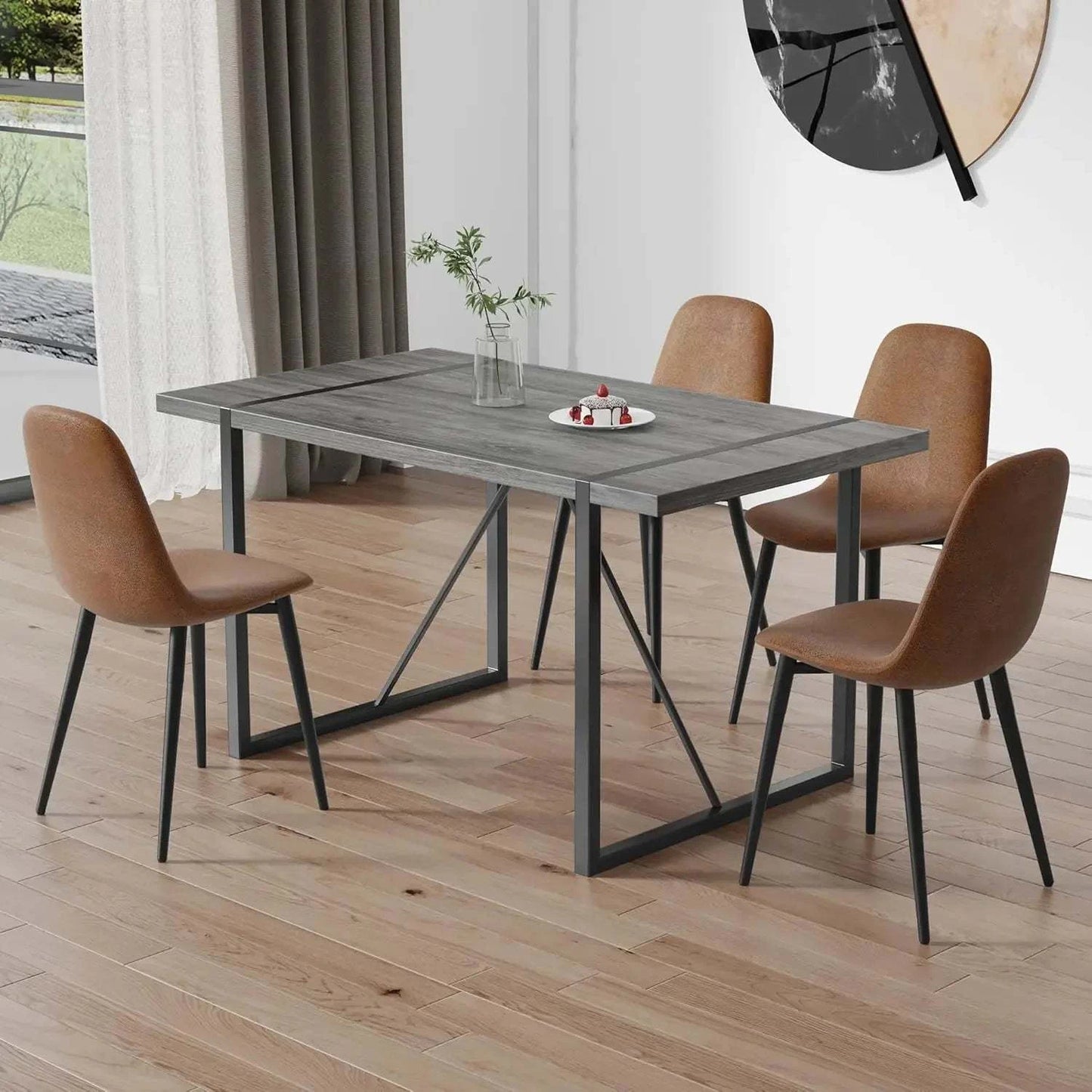 5-Piece Dining Set for 4 🍽️ | 55” Mid-Century Modern Wooden Table witElevate your dining space with the 5-Piece Dining Set for 4, featuring a 55” Mid-Century Modern Wooden Table paired with fabric chairs. Designed with modern home desShop All I WantShop All I Want5-Piece Dining Set