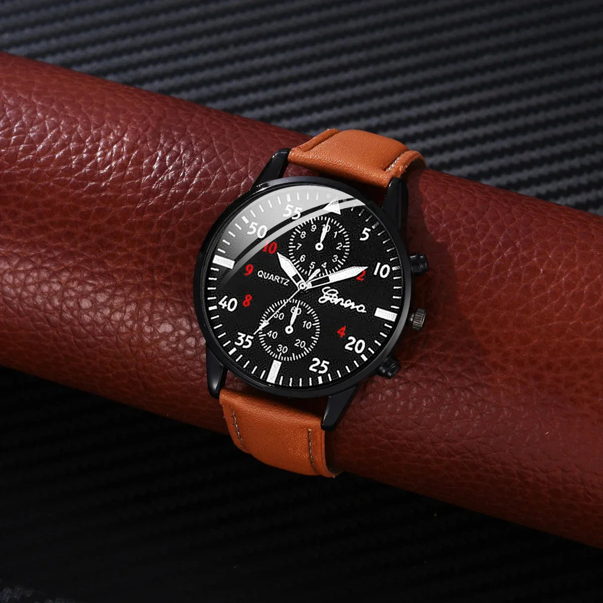 Men's Sports Watches Set | Luxury Quartz Wristwatch with Leather Bracelet ⌚