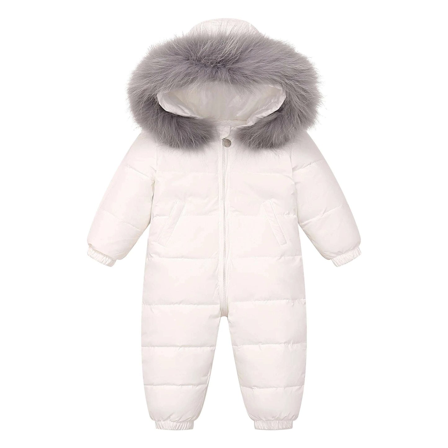 Shop All I Want WHITE / 9M Shop All I Want ❄️ RAISE Winter Baby Down Jumpsuit – Real Raccoon Fur Hood, Snowsuit for Toddler Boys & Girls, Infant Overalls 🌟