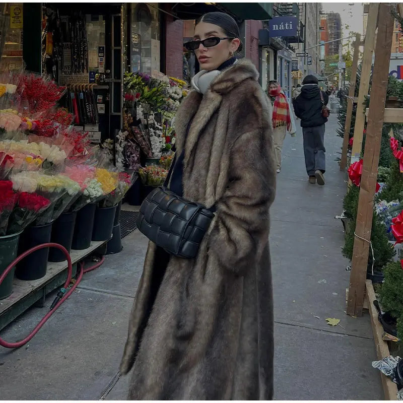 Women’s Dark Brown Faux Fur Overcoat: Plush & Warm Trench! ❄️🧥