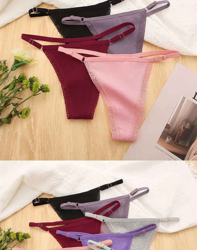 5PCS Sexy G-String Panties Set – Adjustable Cotton Bikini Thongs for Women 💖✨