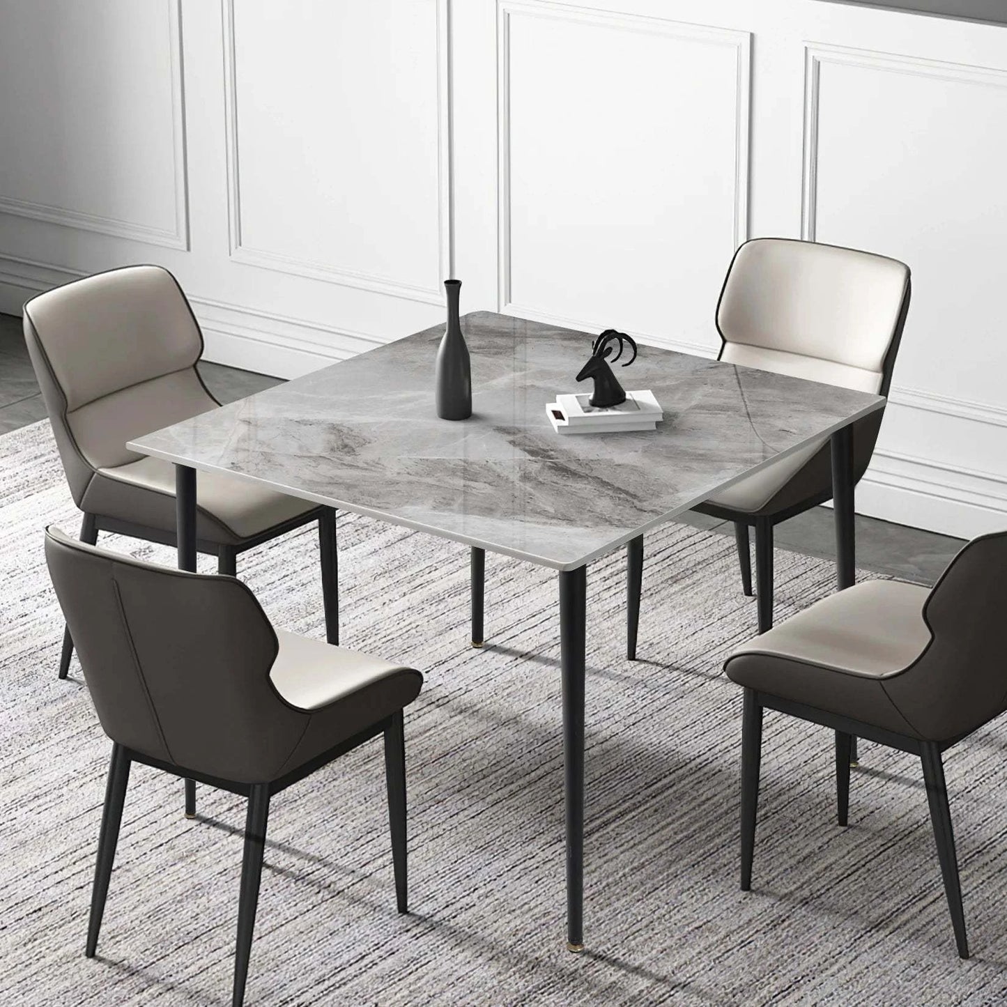 Compact Square Marble Dining Table with Metal Legs | Modern Kitchen FuElevate your dining experience with this Compact Square Marble Dining Table featuring sleek metal legs for a minimalist, modern look. Designed to comfortably seat 4-Shop All I WantShop All I WantCompact Square Marble Dining Table