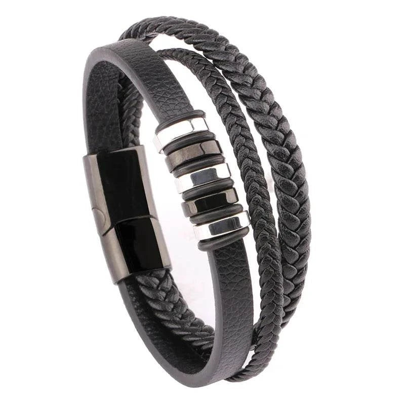 Shop All I Want A15113-Black SHOP ALL I WANT Classic Cross Leather Bracelet for Men