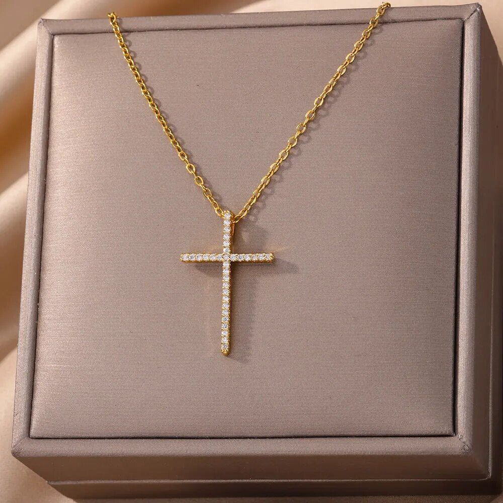 Shop All I Want SHOP ALL I WANT Gold-Plated Zircon Cross Necklace 🌟✝️