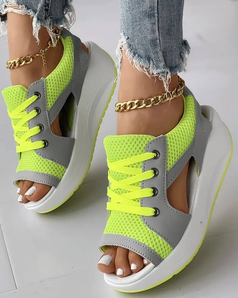 Shop All I Want SHOP ALL I WANT Peep Toe Lace-Up Platform Sandals