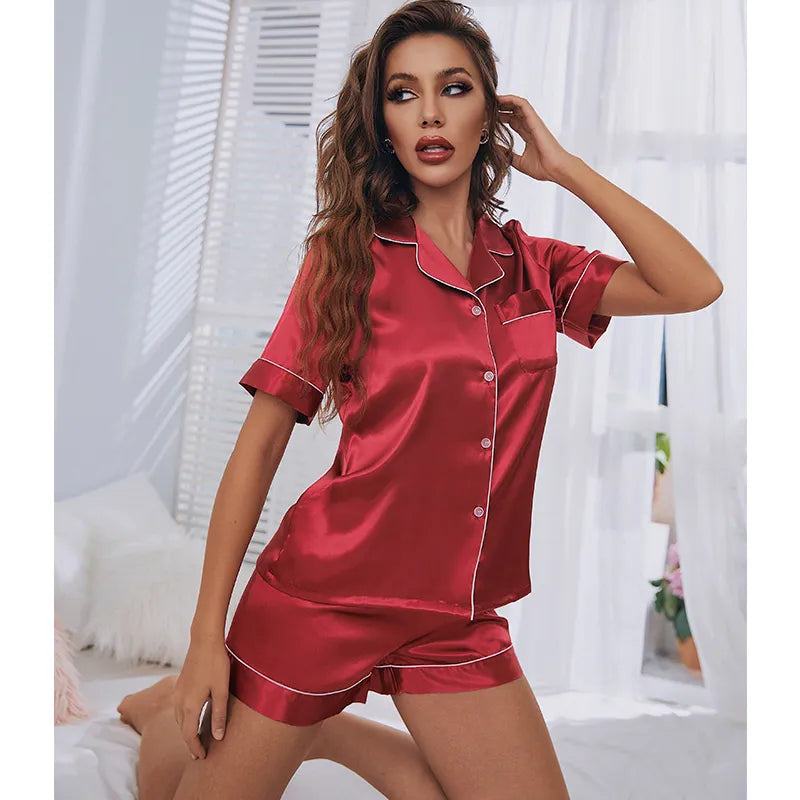 Shop All I Want red / S / China SHOP ALL I WANT Women's Silk Satin Pajama Set! ✨💃