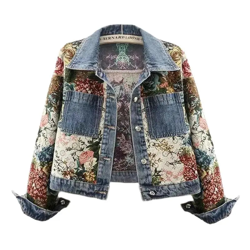 Short Denim Jacket for Women | Loose Patchwork Vintage Coat 🌼