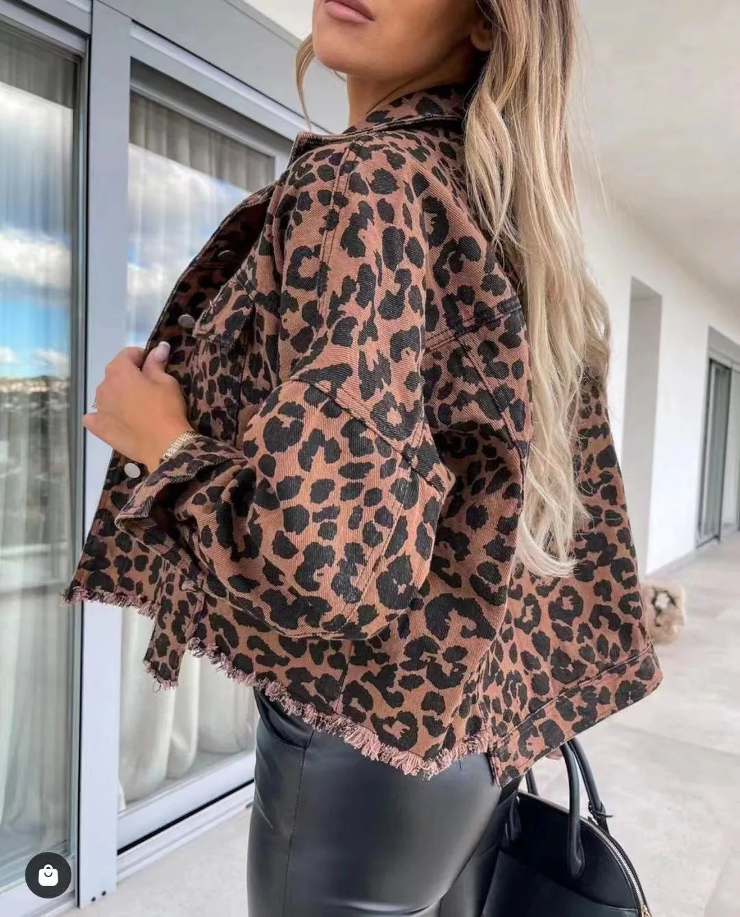 Leopard Denim Jacket for Women – Fashion Casual Long Sleeve Lapel Coat with Button Down & Chest Pocket 🍂✨