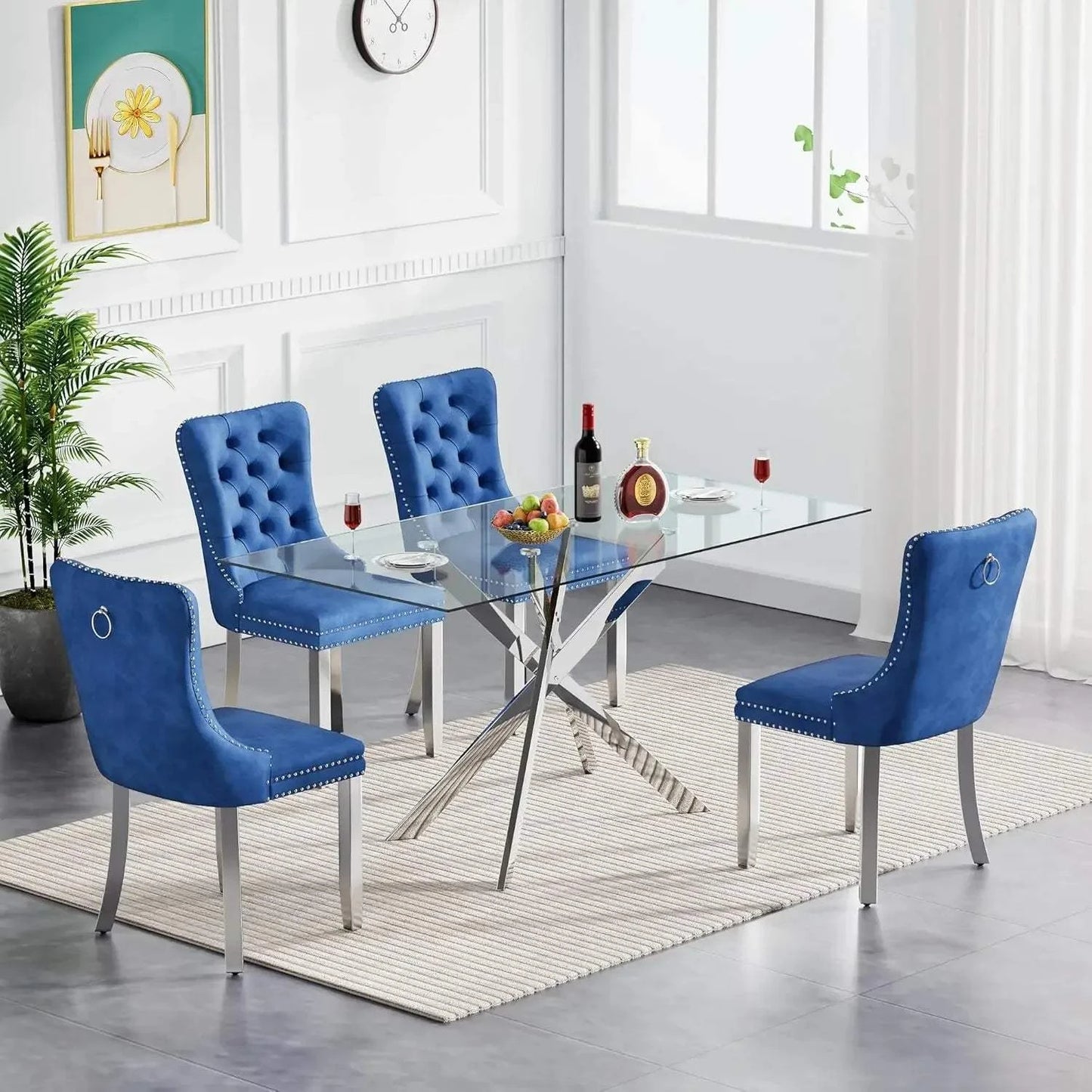 5-Piece Glass Dining Set 🍽️ | 51” Rectangular Table with Velvet ChairTransform your dining area with the 5-Piece Glass Dining Set 🍽️, featuring a stunning 51” rectangular tempered glass table paired with luxurious velvet chairs. PerfShop All I WantShop All I Want4