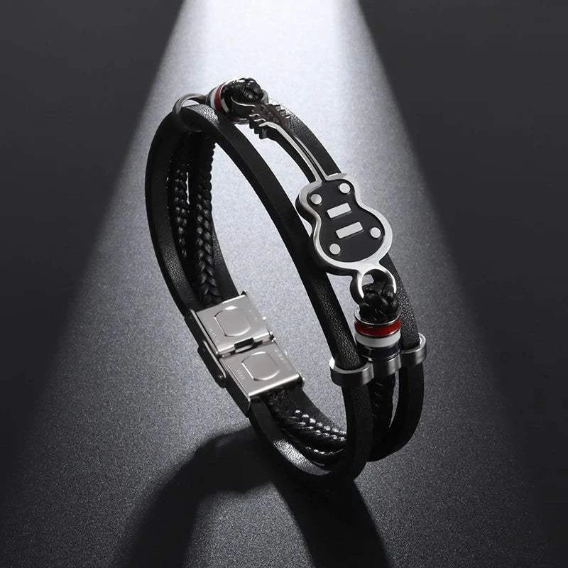 Shop All I Want C7020-Black SHOP ALL I WANT Classic Cross Leather Bracelet for Men