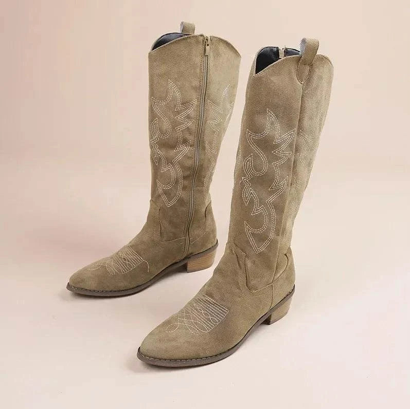 Shop All I Want Khaki / 37 SHOP ALL I WANT Western Charm Embroidered Cowboy Boots