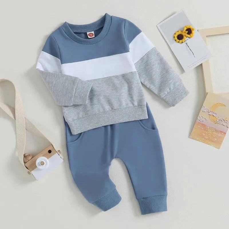 Shop All I Want Shop All I Want 👶 Newborn Baby Boy Pant Set – Autumn 2-Piece Outfit, Contrast Color Sweatshirt & Elastic Pants 🌟