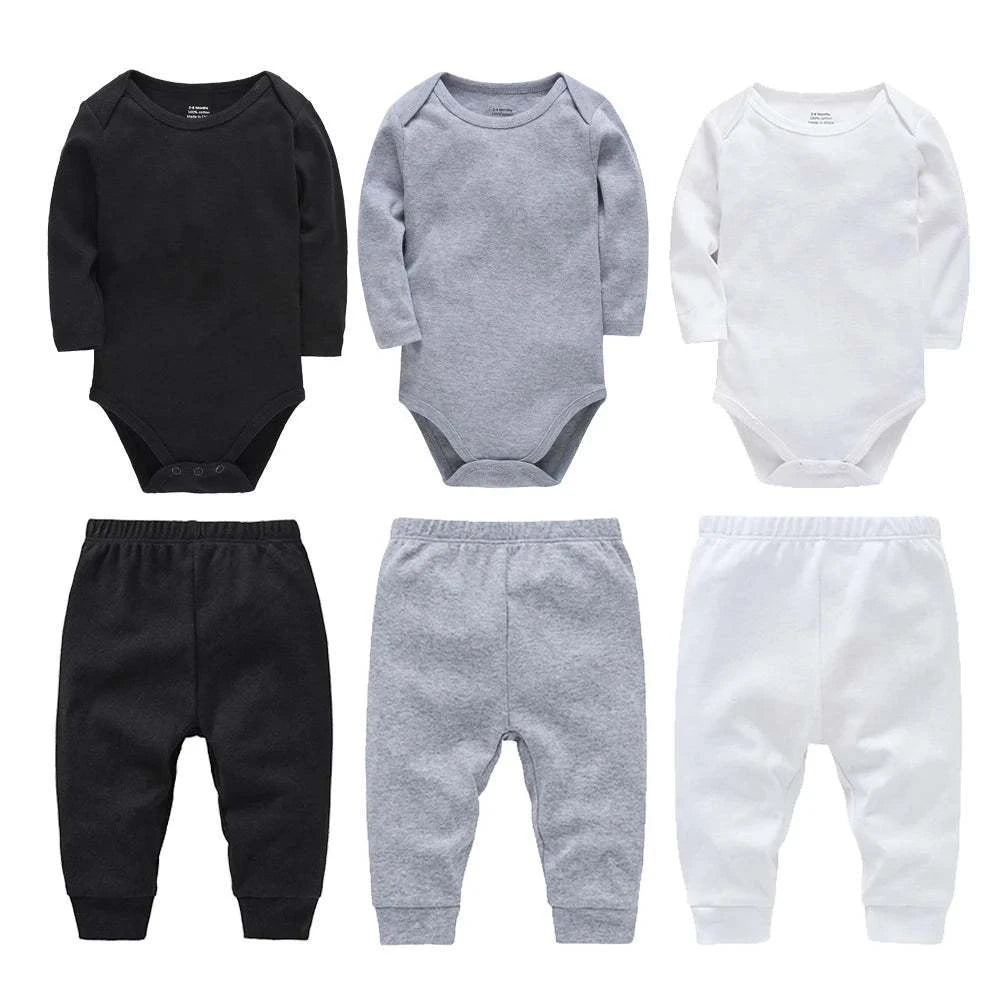 Shop All I Want SHOP ALL I WANT 👶 Muslin Baby Clothing Set – 2 Pieces Romper & Pants, Black, Grey, White, Newborn Jumpsuit Gift 🌟