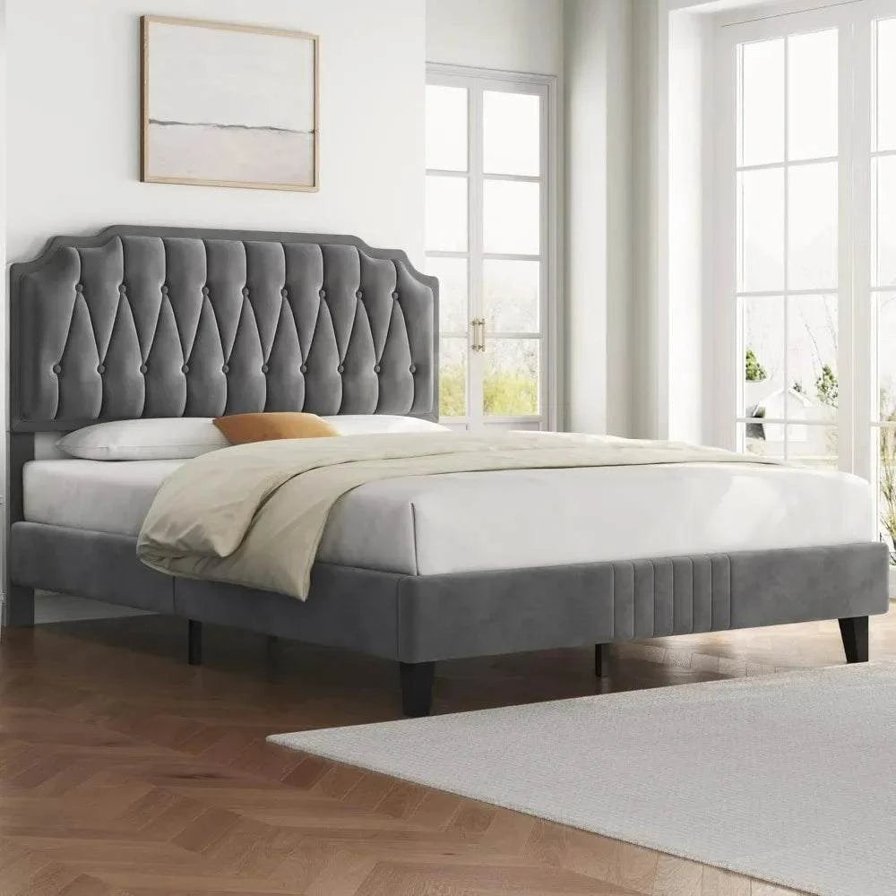 Bed Frame with Curved, Height-Adjustable Headboard & Noise-Free WoodenTransform your bedroom into a serene retreat with this modern bed frame, featuring a curved, height-adjustable headboard for ultimate comfort and style. The velvet fShop All I WantShop All I WantBed Frame