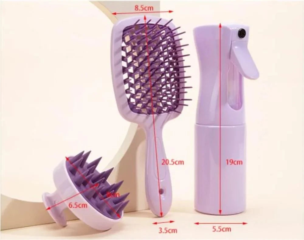 Shop All I Want Shop All I Want 💆‍♂️ 4pcs Silicone Scalp Massage Comb Set – Detangling Brush, Hair Dye Applicator & Spray Bottle 🌟