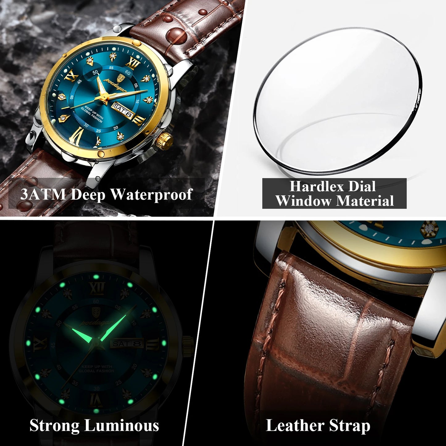 Men’s Wristwatch – Waterproof Luminous Date & Week Leather Watch for Sports, Quartz Men’s Clock ⌚🌊