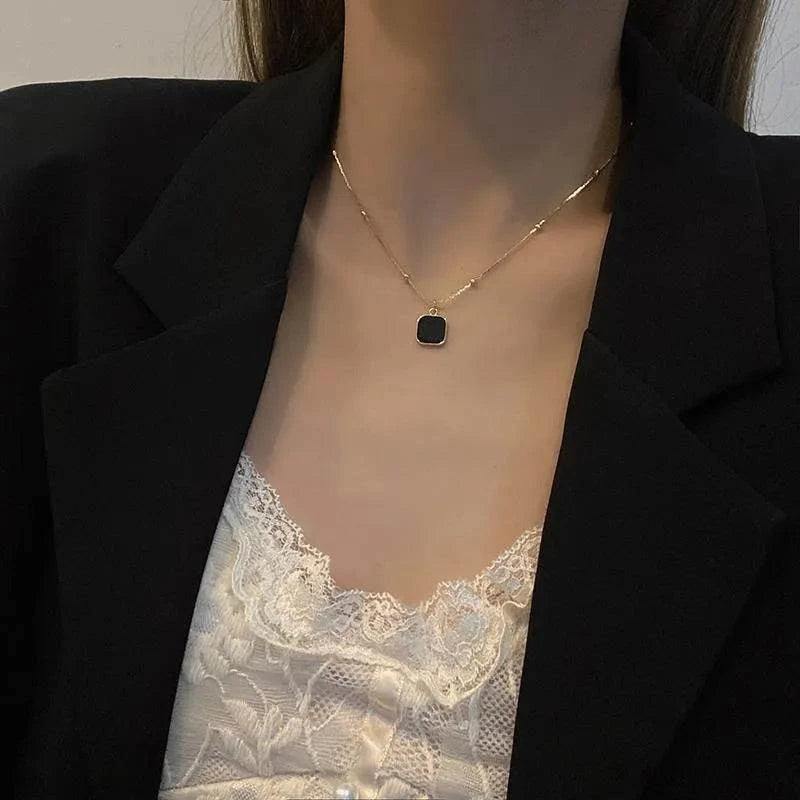 Shop All I Want SHOP ALL I WANT Stainless Steel Black Square Pendant Necklace 🖤✨ #MinimalistChic