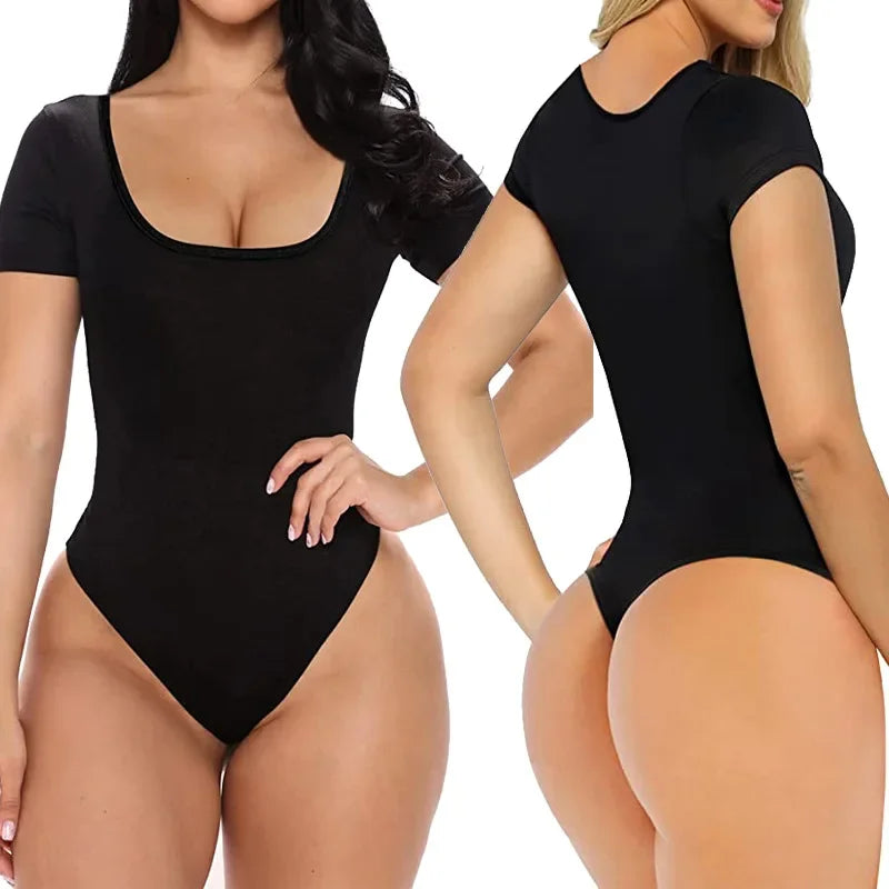 Seamless Short Sleeve Body Shaper – Open Crotch U Neck Tummy Control Shapewear for Women 💃✨